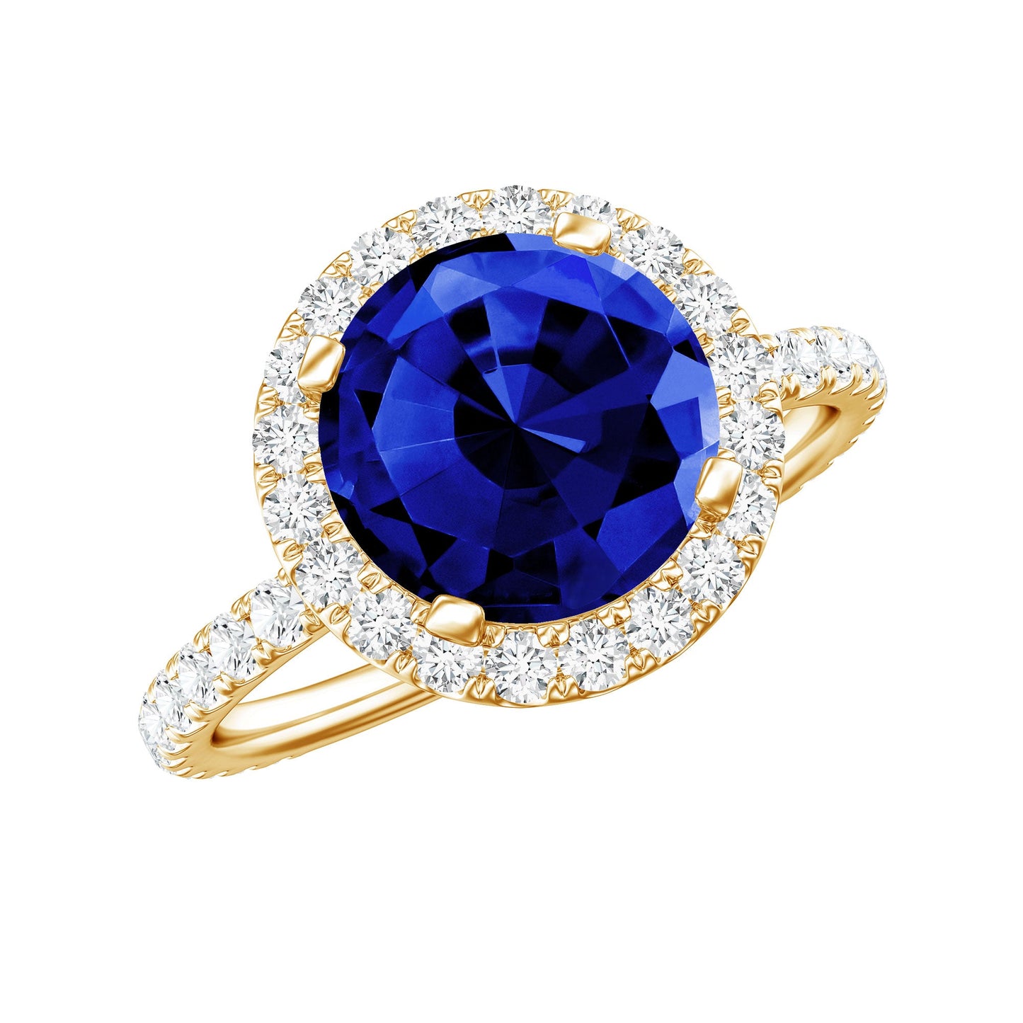 8 mm Round Lab Created Blue Sapphire Classic Engagement Ring with Diamond Halo
