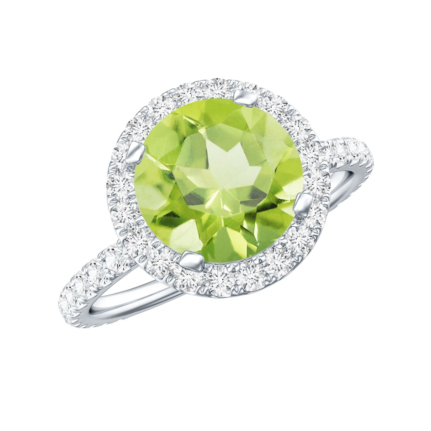 2 CT Round Peridot Engagement Ring with Moissanite Halo