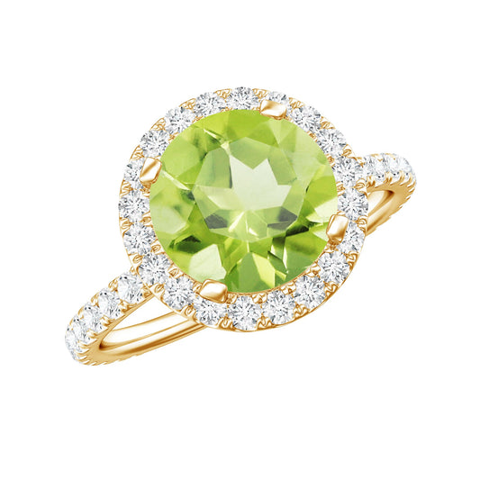 2 CT Round Peridot Engagement Ring with Moissanite Halo