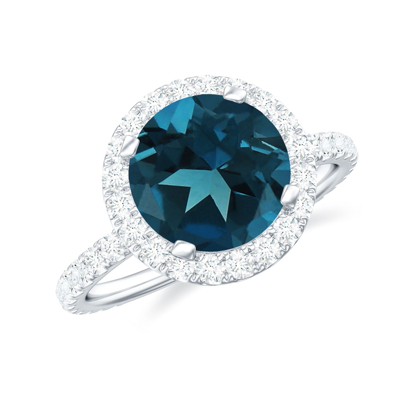 8MM London Blue Topaz Classic Engagement Ring with Diamond