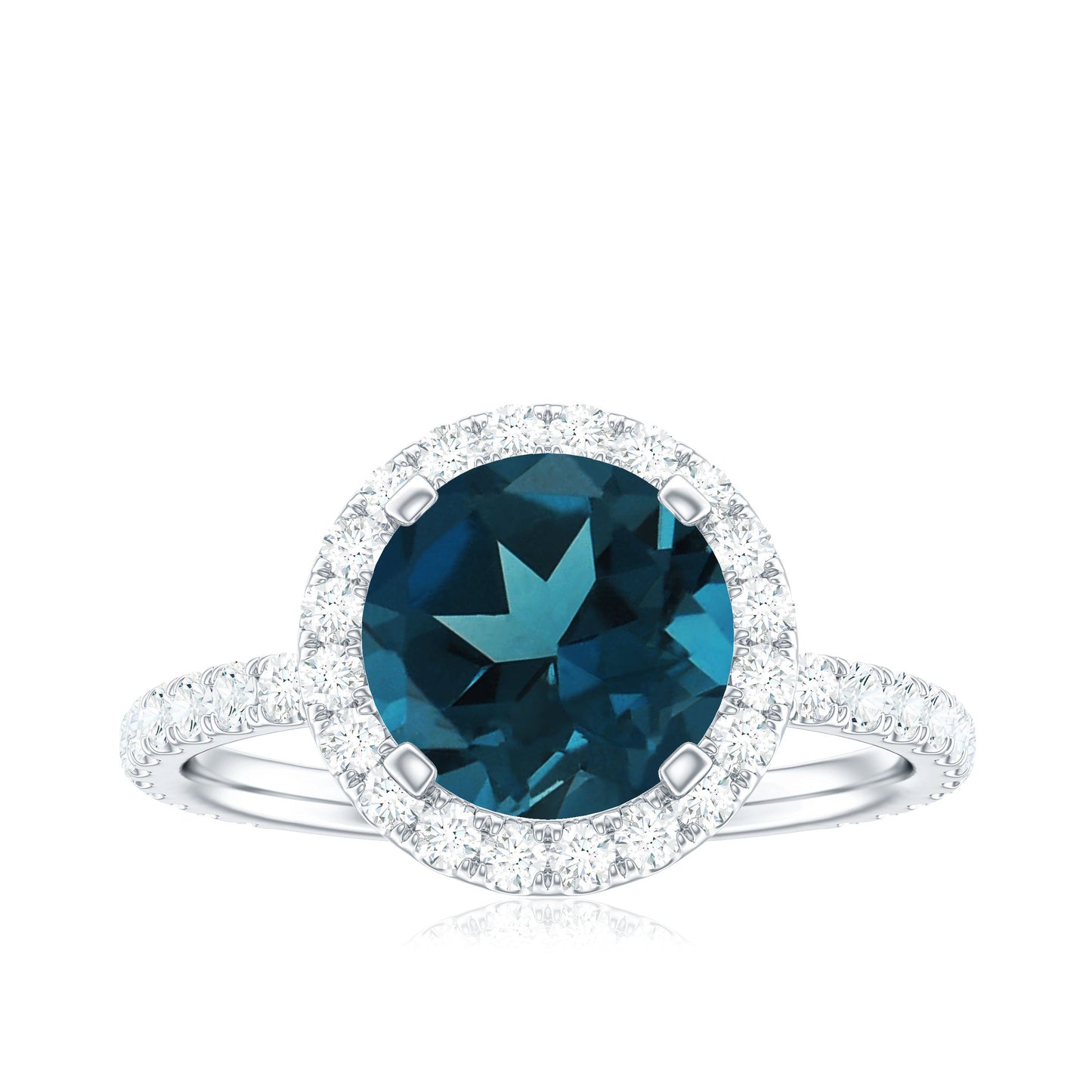 8MM London Blue Topaz Classic Engagement Ring with Diamond