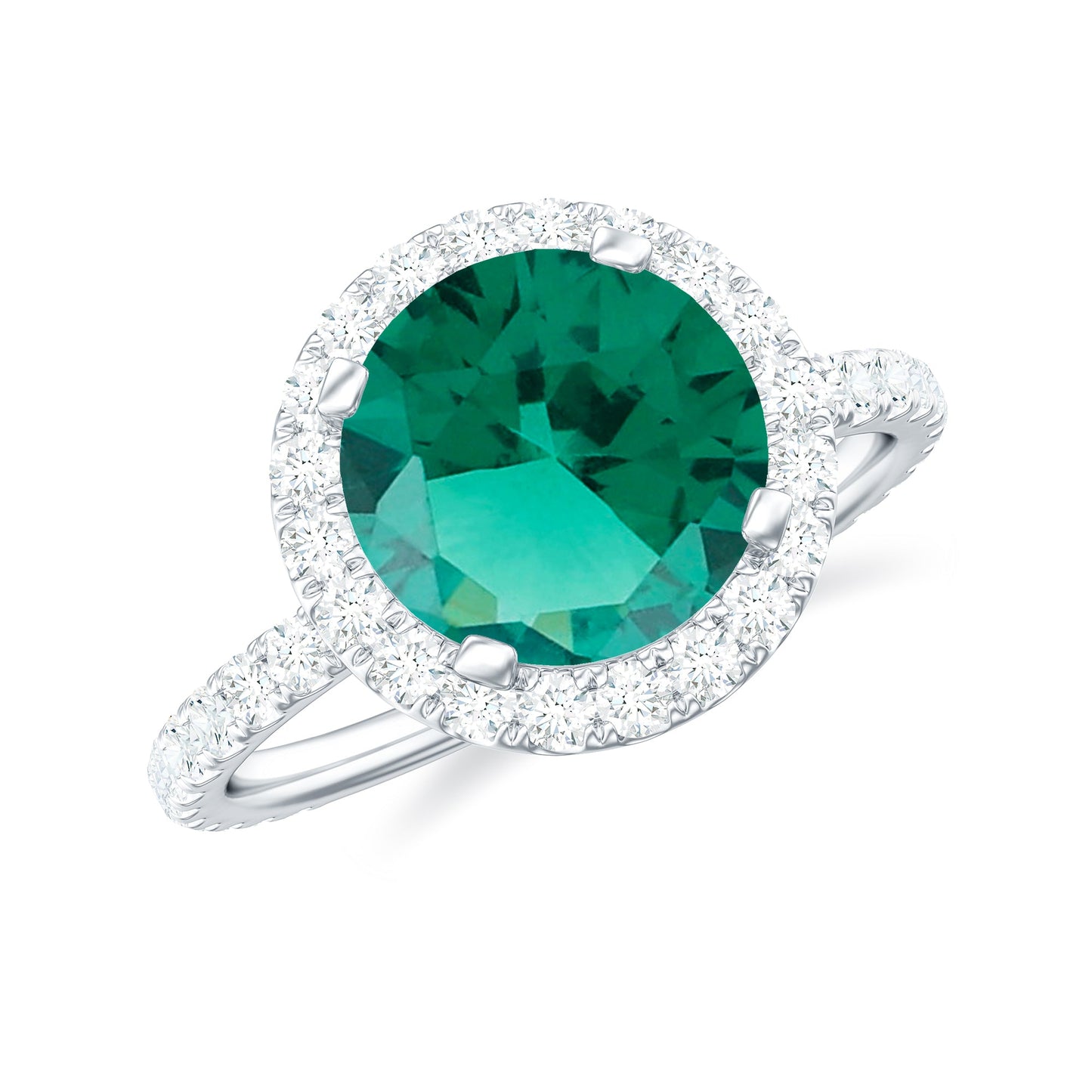 Certified 8 mm Lab Grown Emerald Classic Engagement Ring with Halo