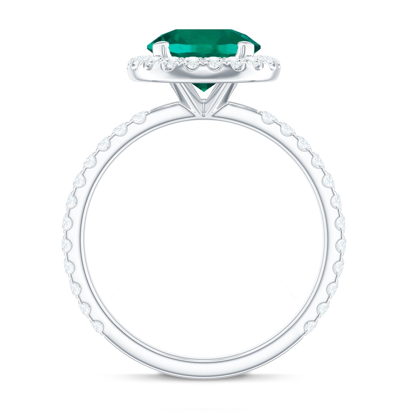 Certified 8 mm Lab Grown Emerald Classic Engagement Ring with Halo