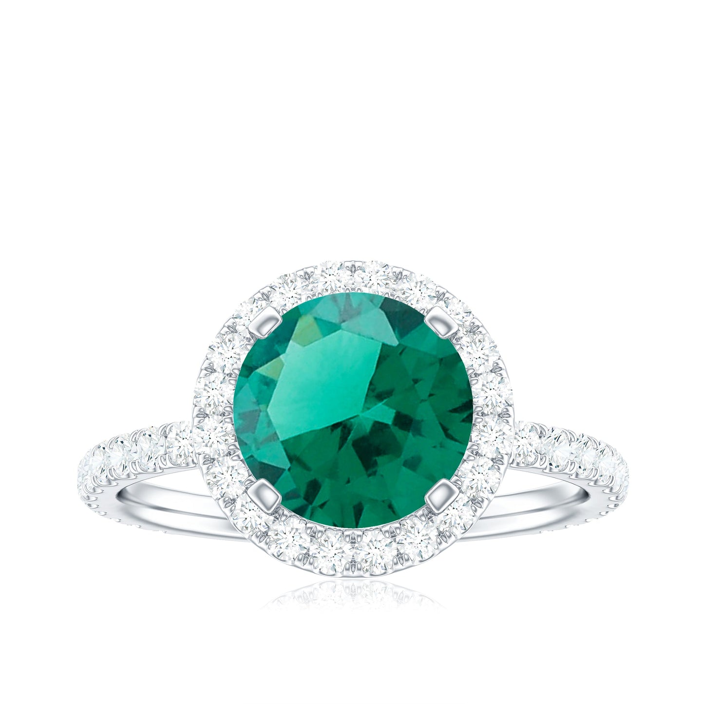 Certified 8 mm Lab Grown Emerald Classic Engagement Ring with Halo