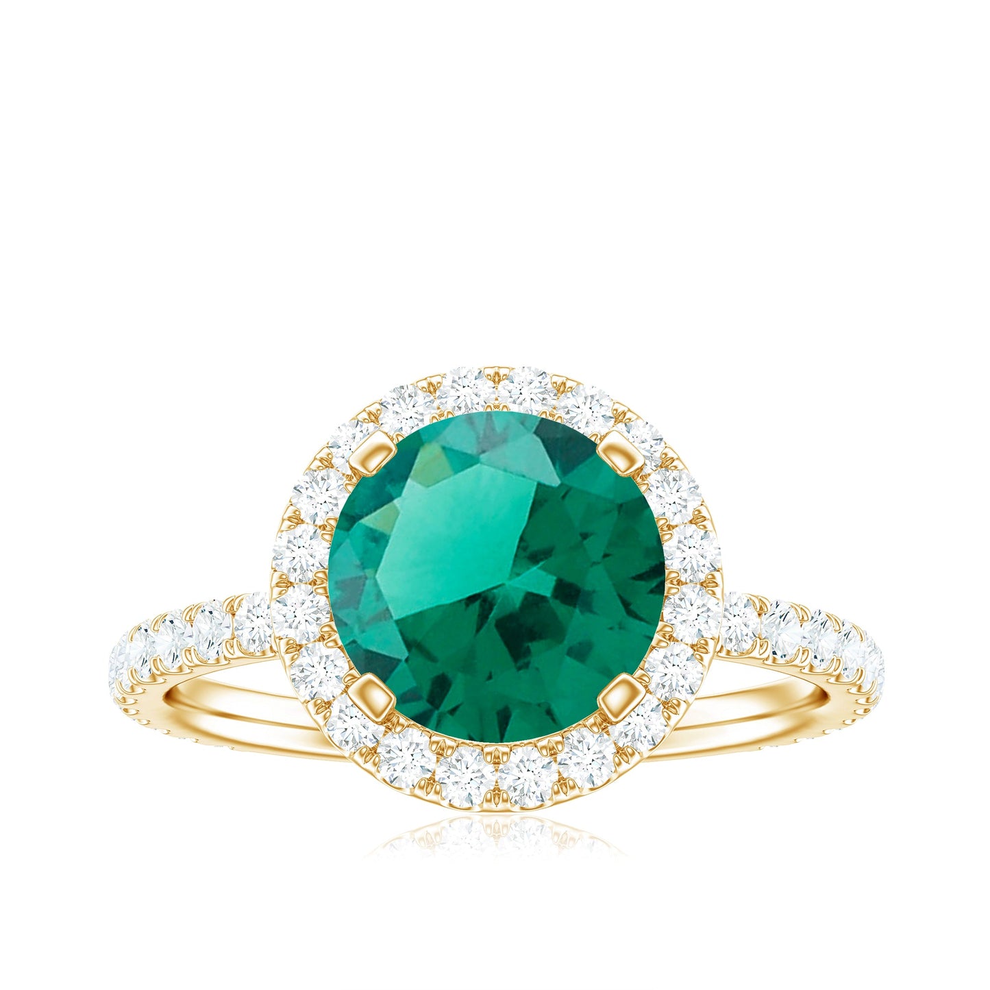 Certified 8 mm Lab Grown Emerald Classic Engagement Ring with Halo