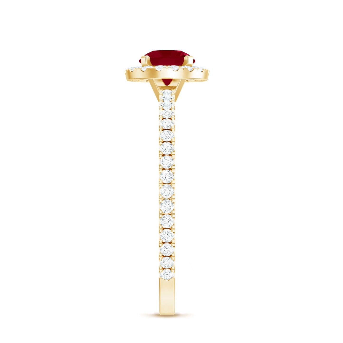 Minimal 0.6 Carat Ruby Engagement Ring with Diamond Halo