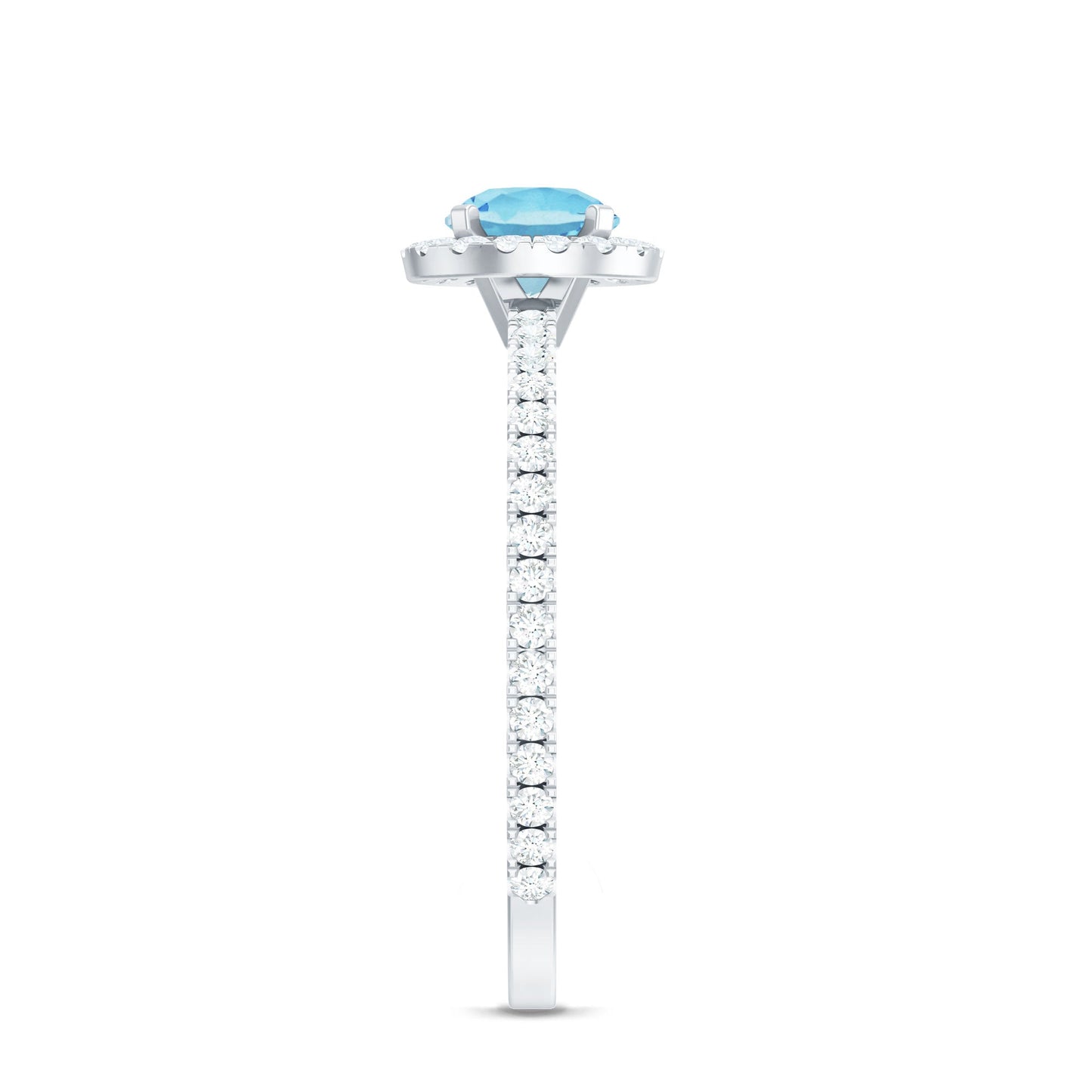 Genuine Blue Aquamarine Ring with Diamond Accent