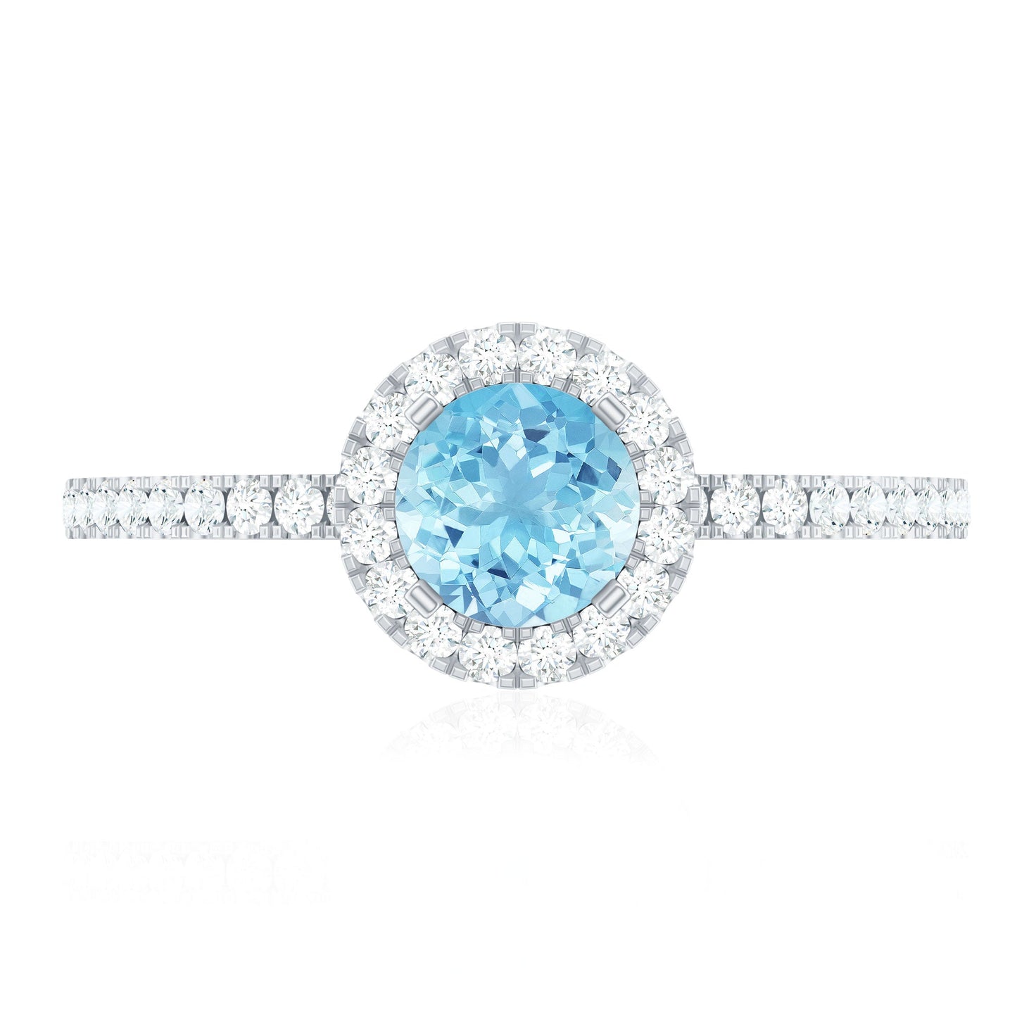 Genuine Blue Aquamarine Ring with Diamond Accent