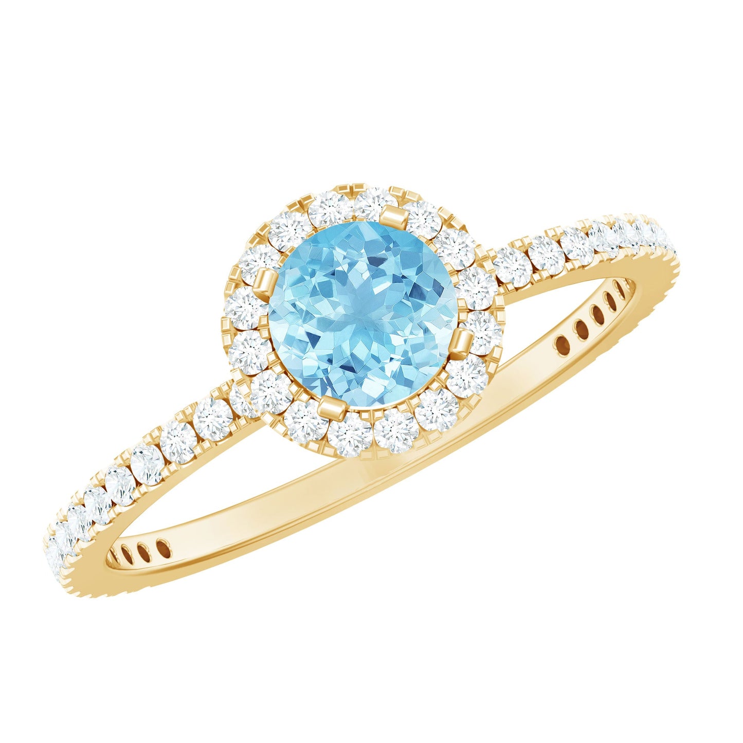 Genuine Blue Aquamarine Ring with Diamond Accent