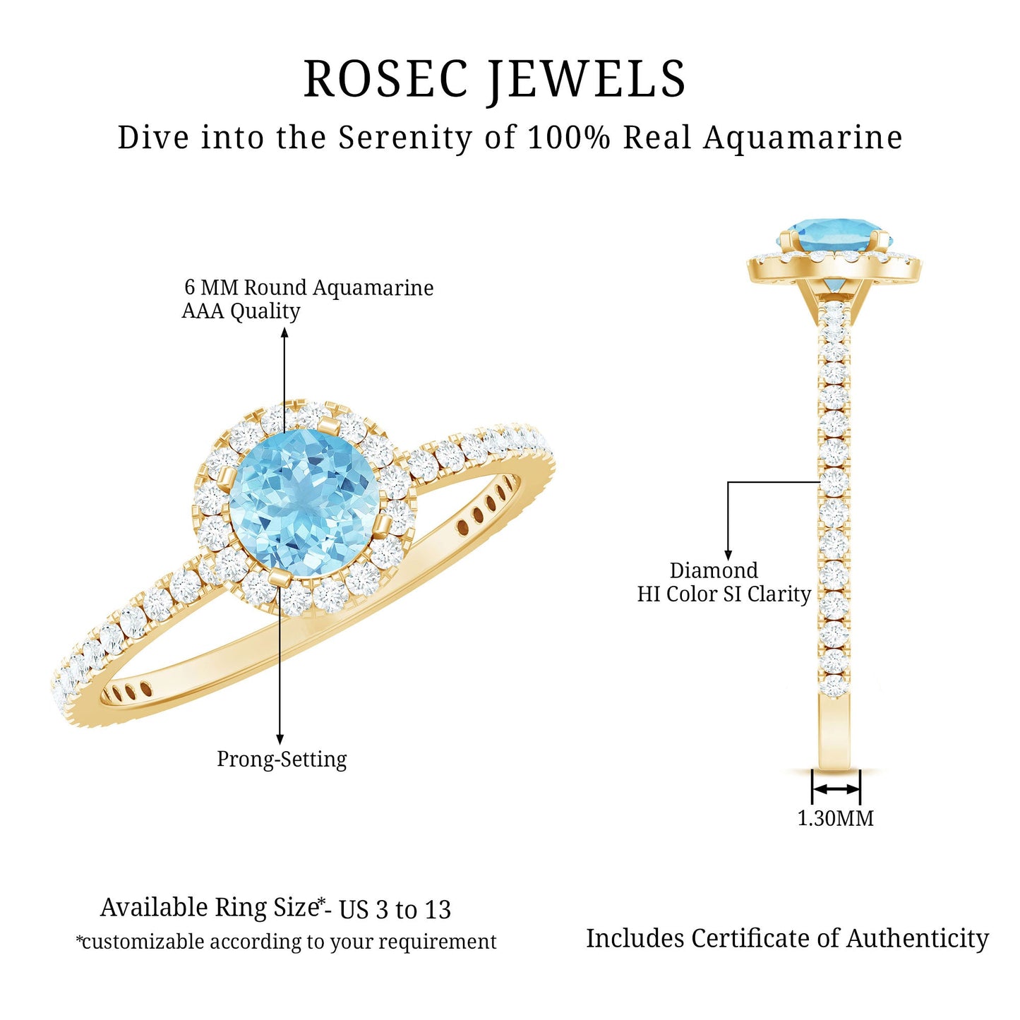 Genuine Blue Aquamarine Ring with Diamond Accent