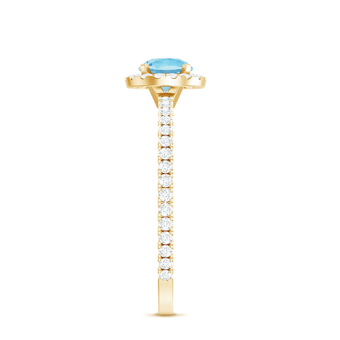 Genuine Blue Aquamarine Ring with Diamond Accent