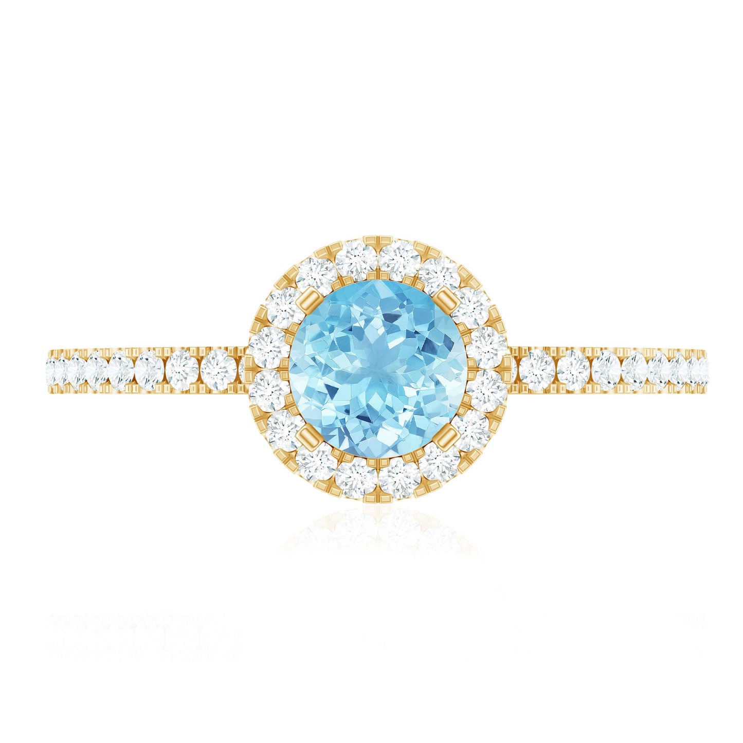 Genuine Blue Aquamarine Ring with Diamond Accent