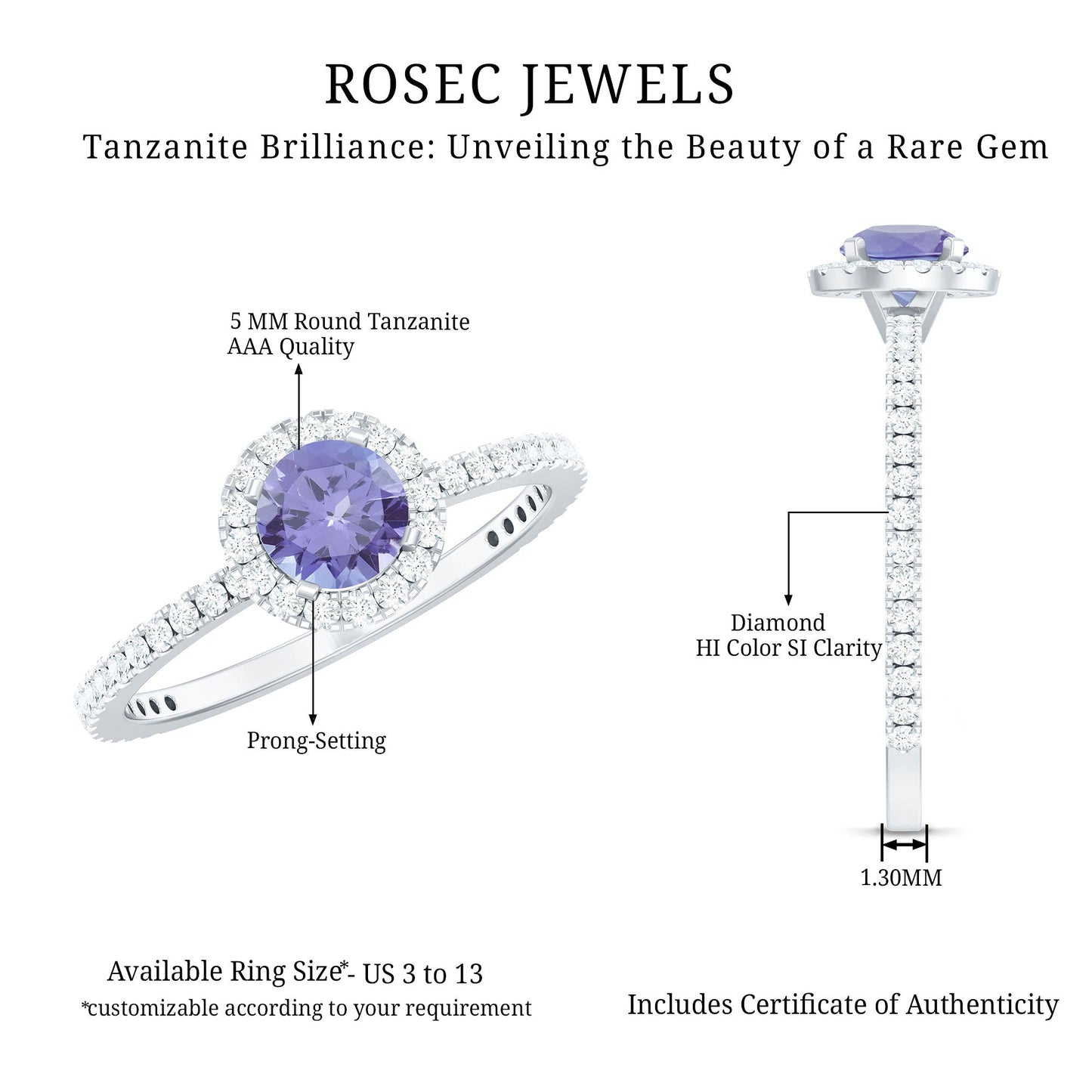Womens Tanzanite Halo Ring with Diamond