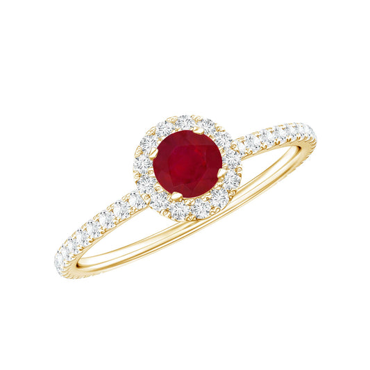 Real 0.6 Carat Ruby Engagement Ring with Diamond Halo