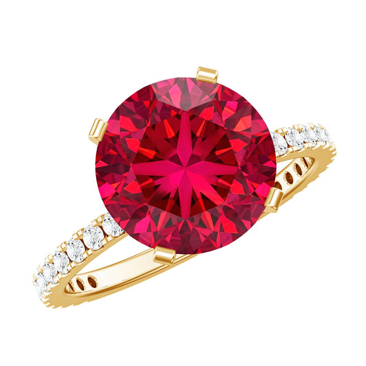 Certified Lab Grown Ruby Solitaire Engagement Ring with Diamond Side Stones