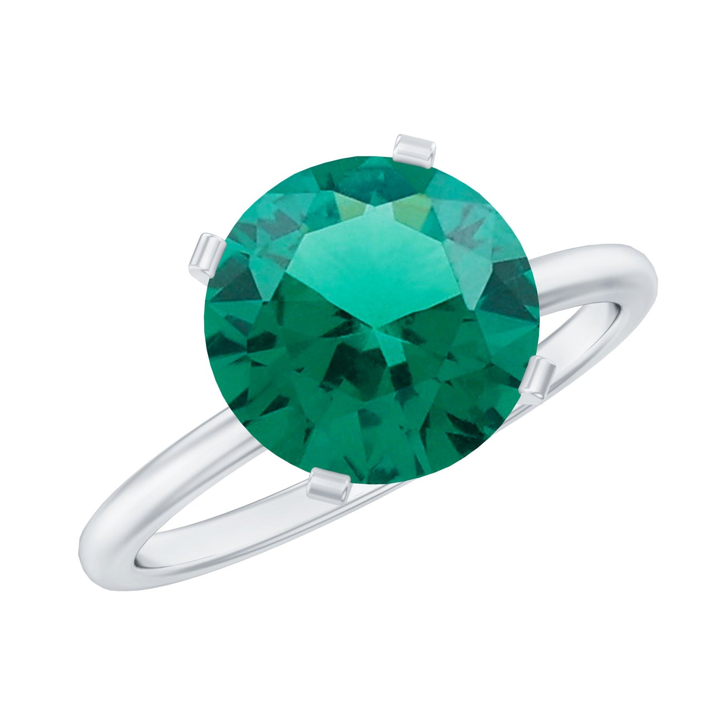 10mm Round Lab Created Emerald Solitaire Ring