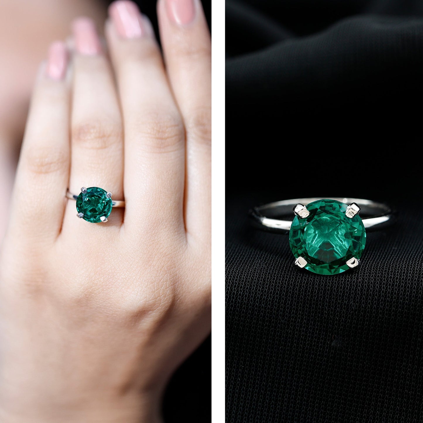 10mm Round Lab Created Emerald Solitaire Ring