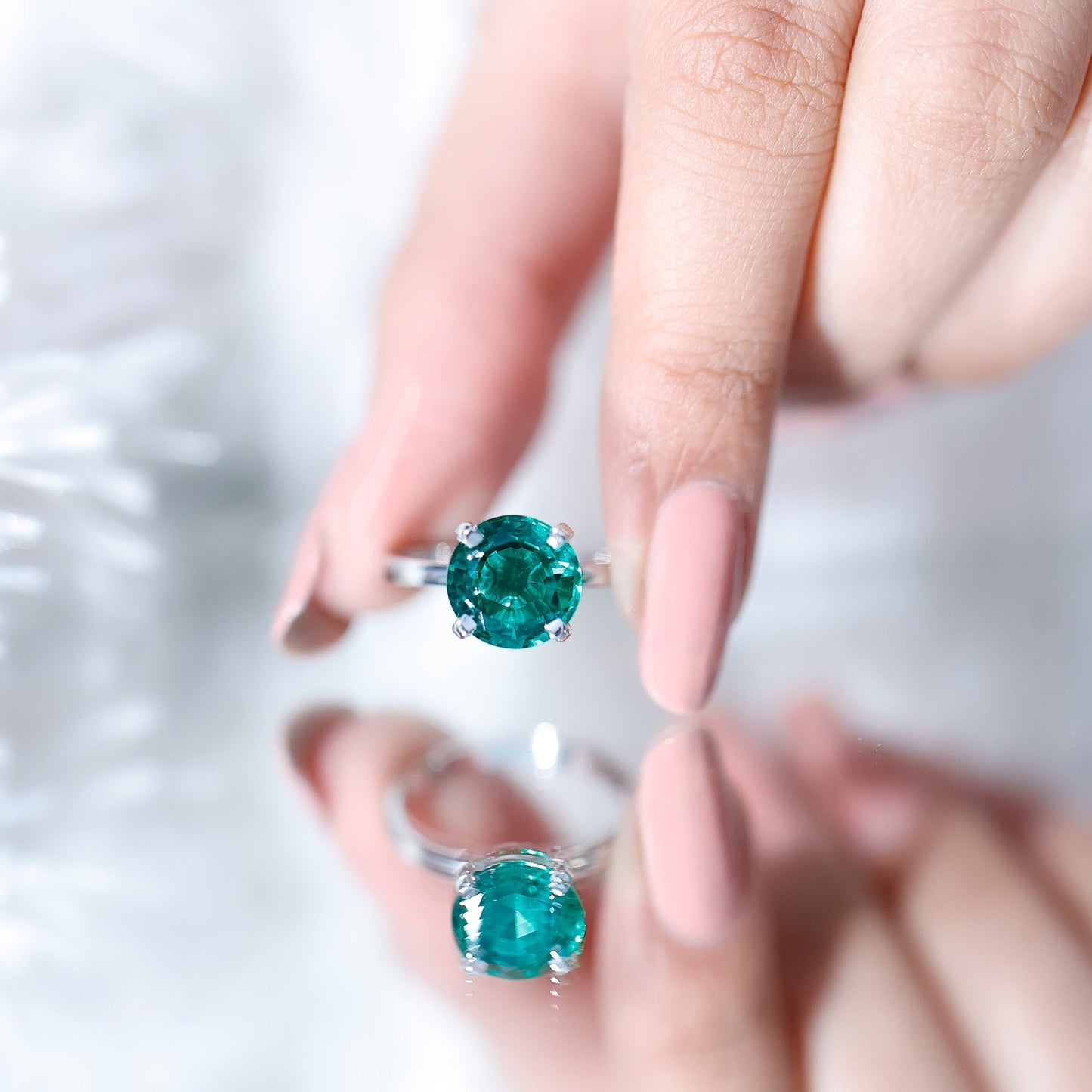 10mm Round Lab Created Emerald Solitaire Ring