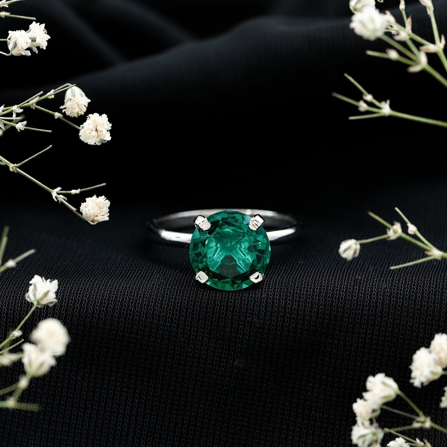 10mm Round Lab Created Emerald Solitaire Ring