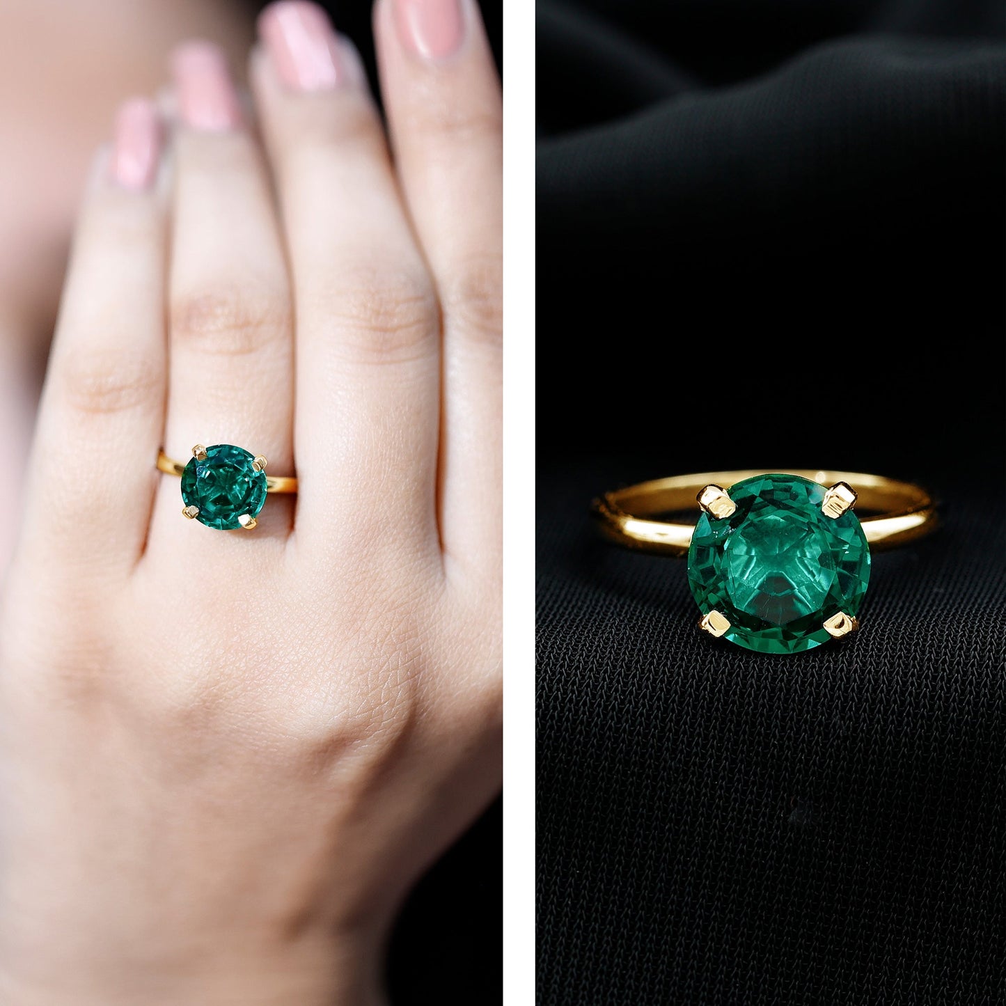 10mm Round Lab Created Emerald Solitaire Ring