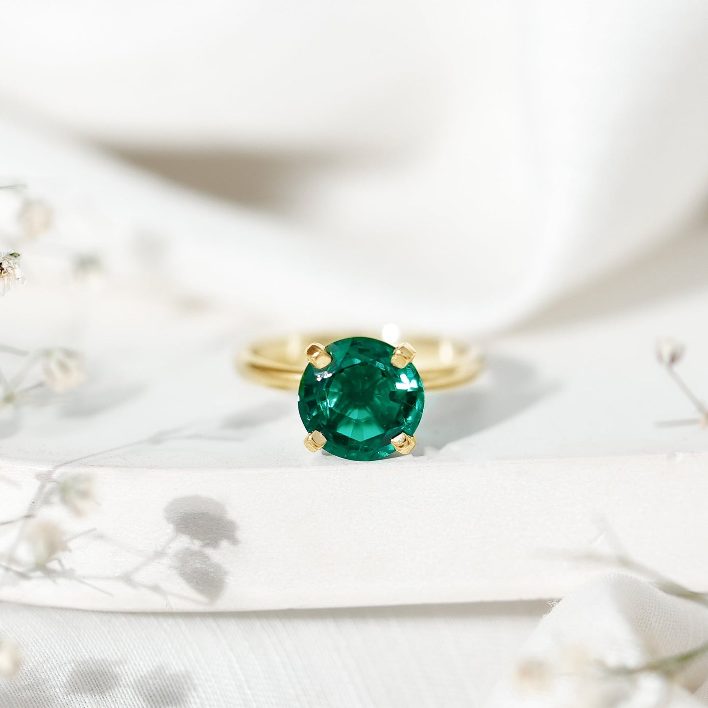 10mm Round Lab Created Emerald Solitaire Ring