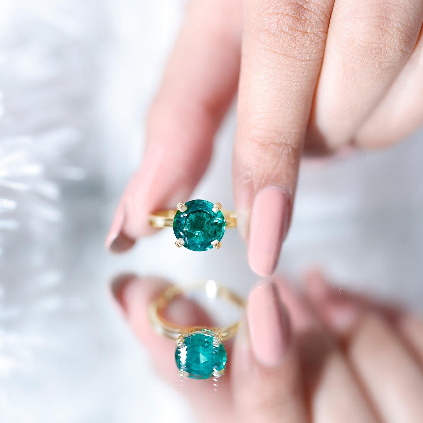 10mm Round Lab Created Emerald Solitaire Ring