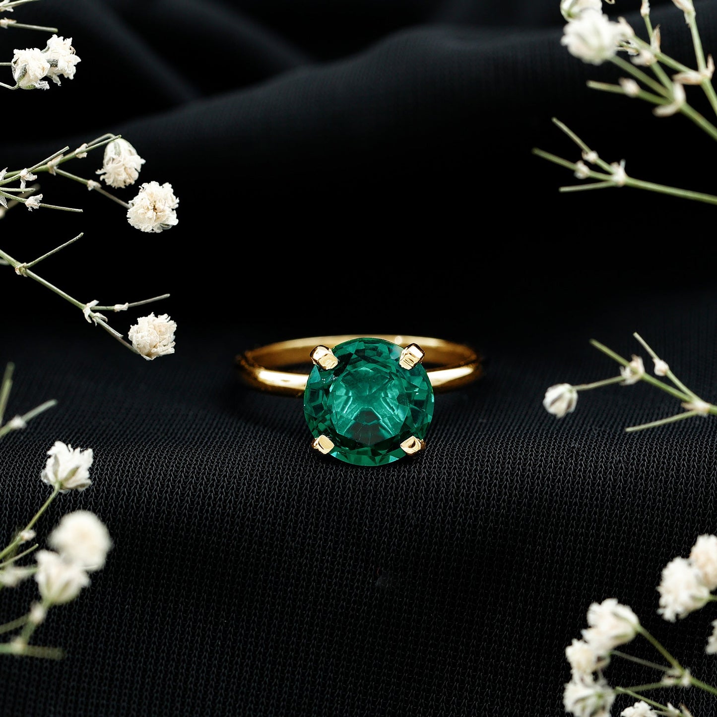 10mm Round Lab Created Emerald Solitaire Ring