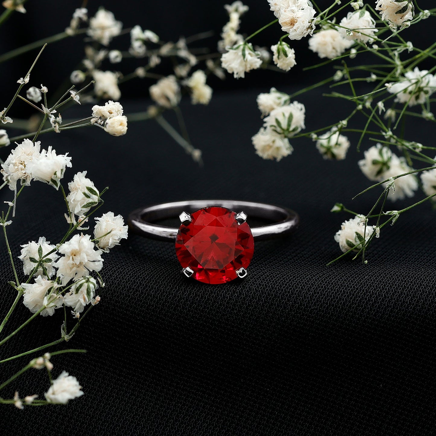 9 MM Round Cut Created Ruby Solitaire Ring for Women