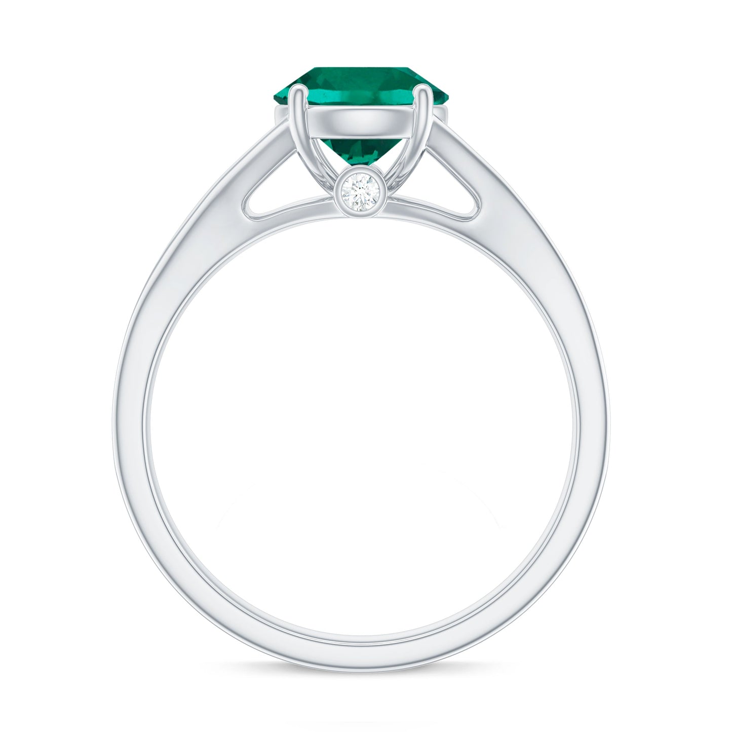 Certified 8 mm Lab Grown Emerald Split Shank Engagement Ring with Diamond