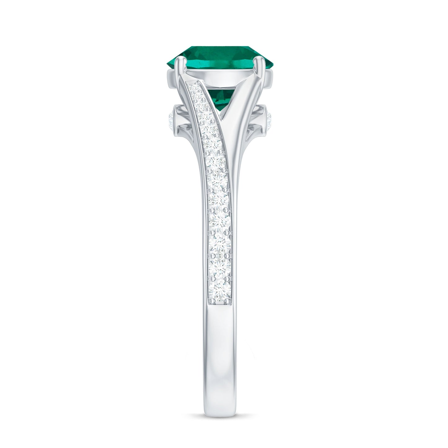 Certified 8 mm Lab Grown Emerald Split Shank Engagement Ring with Diamond