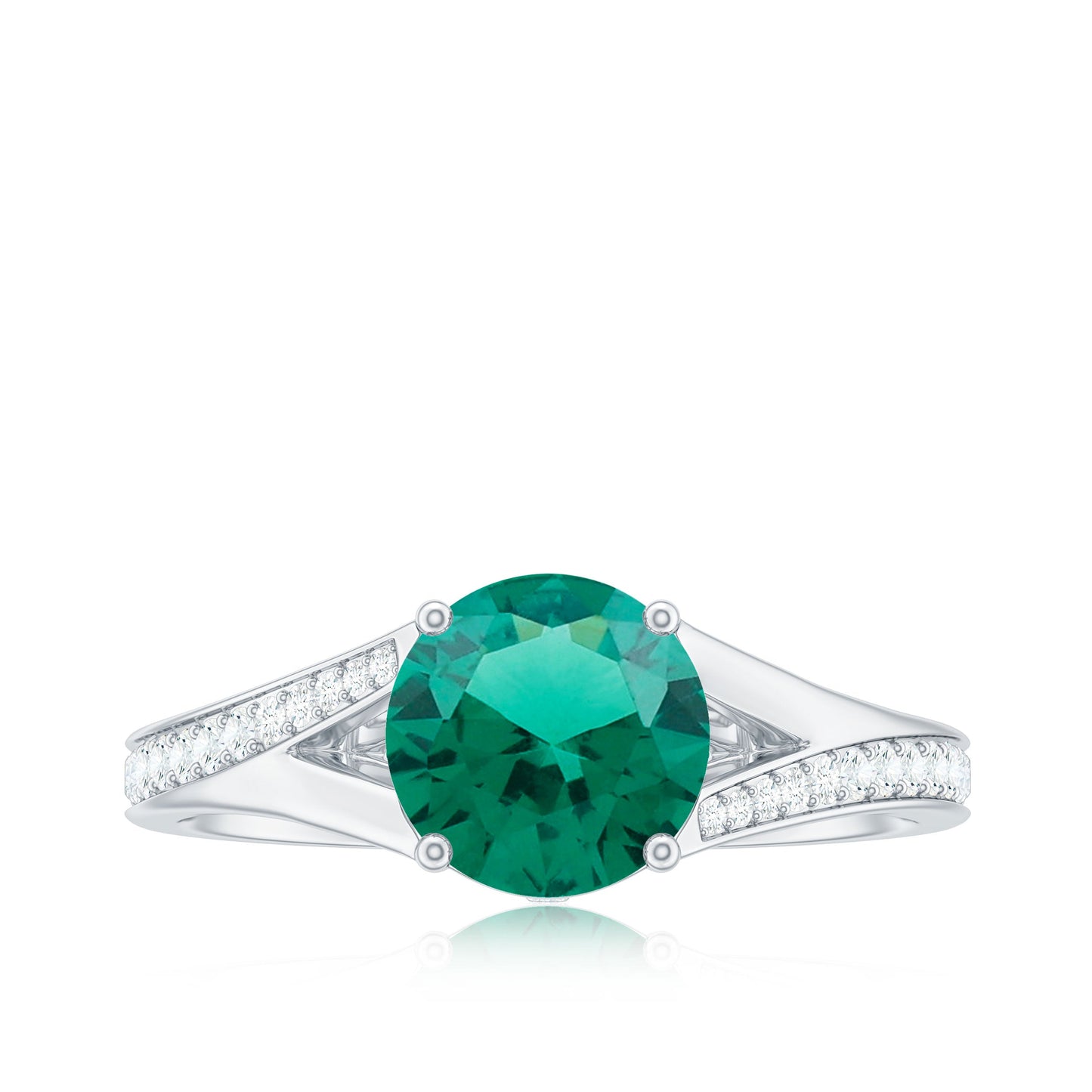 Certified 8 mm Lab Grown Emerald Split Shank Engagement Ring with Diamond