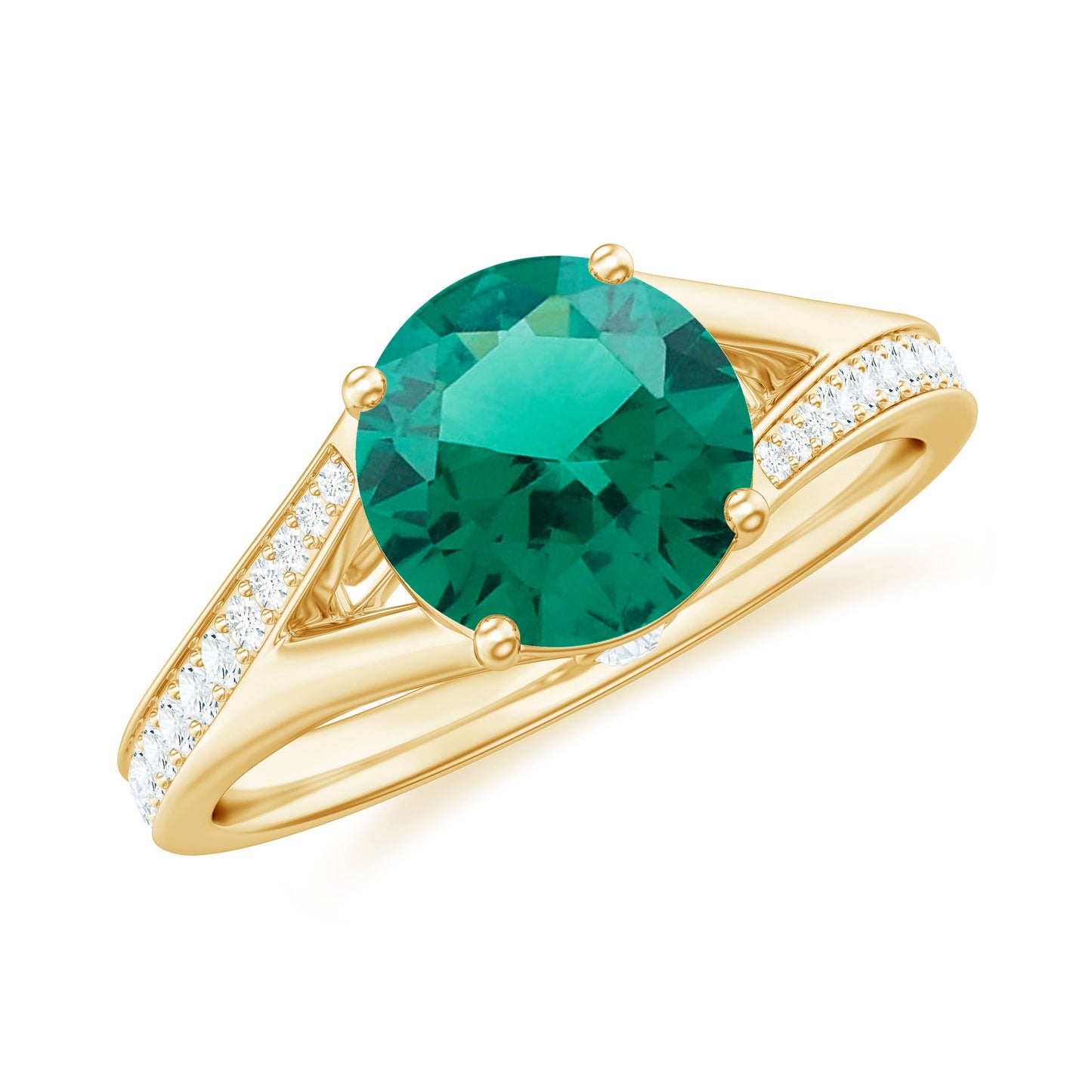 Certified 8 mm Lab Grown Emerald Split Shank Engagement Ring with Diamond