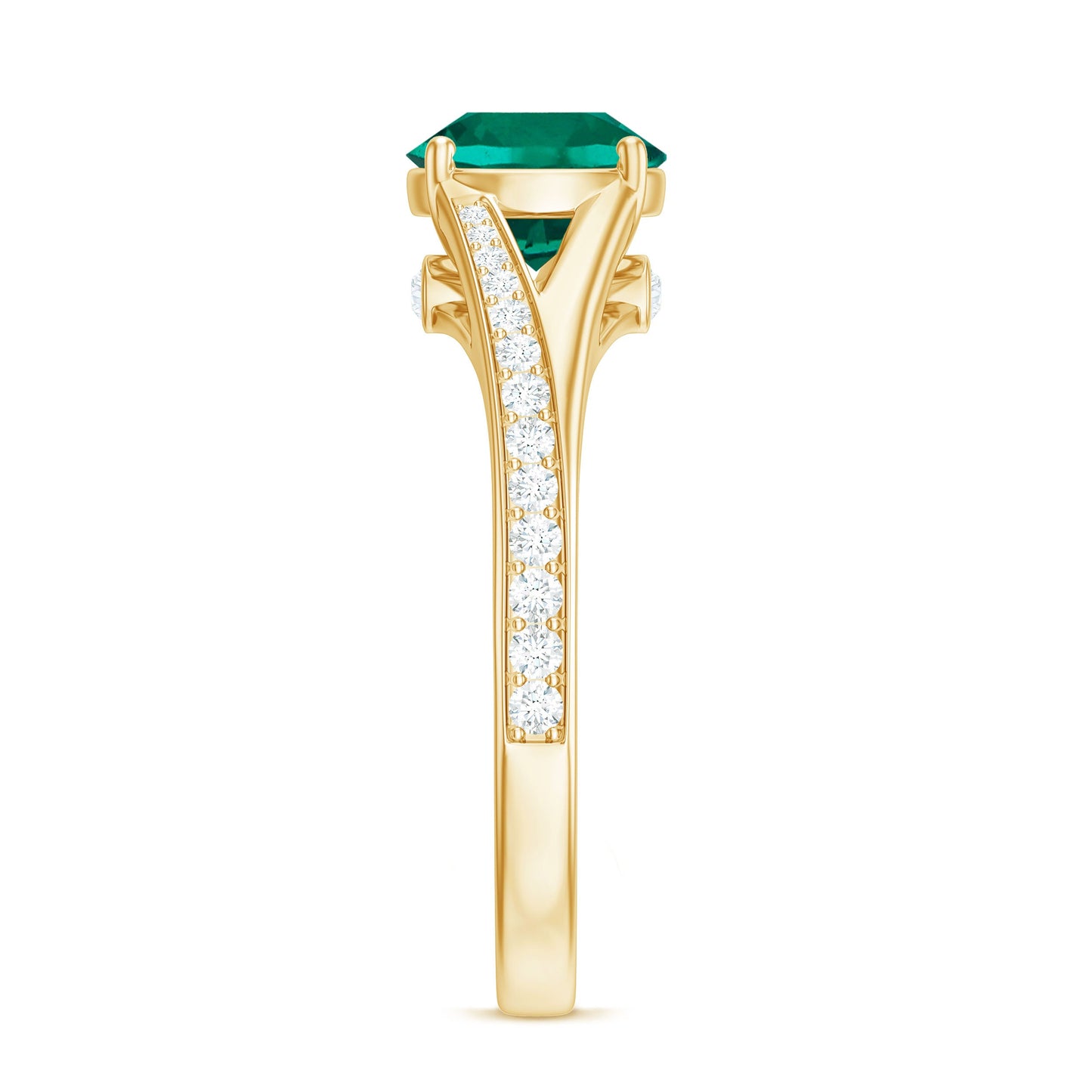 Certified 8 mm Lab Grown Emerald Split Shank Engagement Ring with Diamond