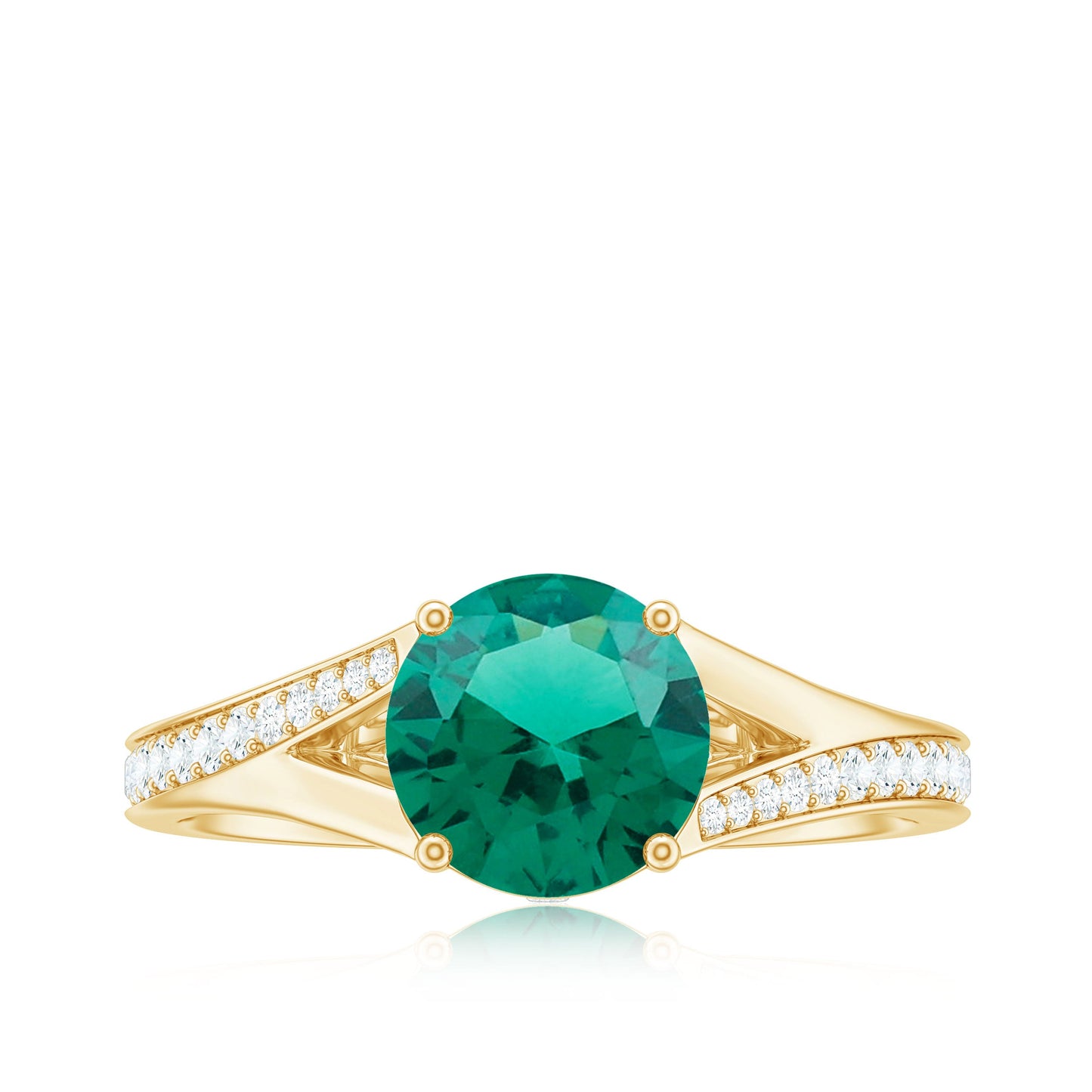 Certified 8 mm Lab Grown Emerald Split Shank Engagement Ring with Diamond