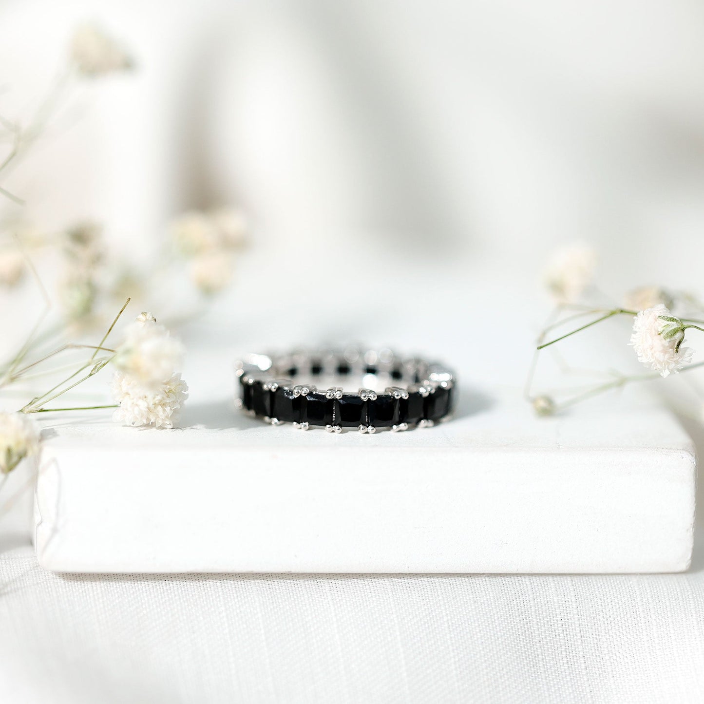 Certified Black Spinel Princess Cut Eternity Band Ring