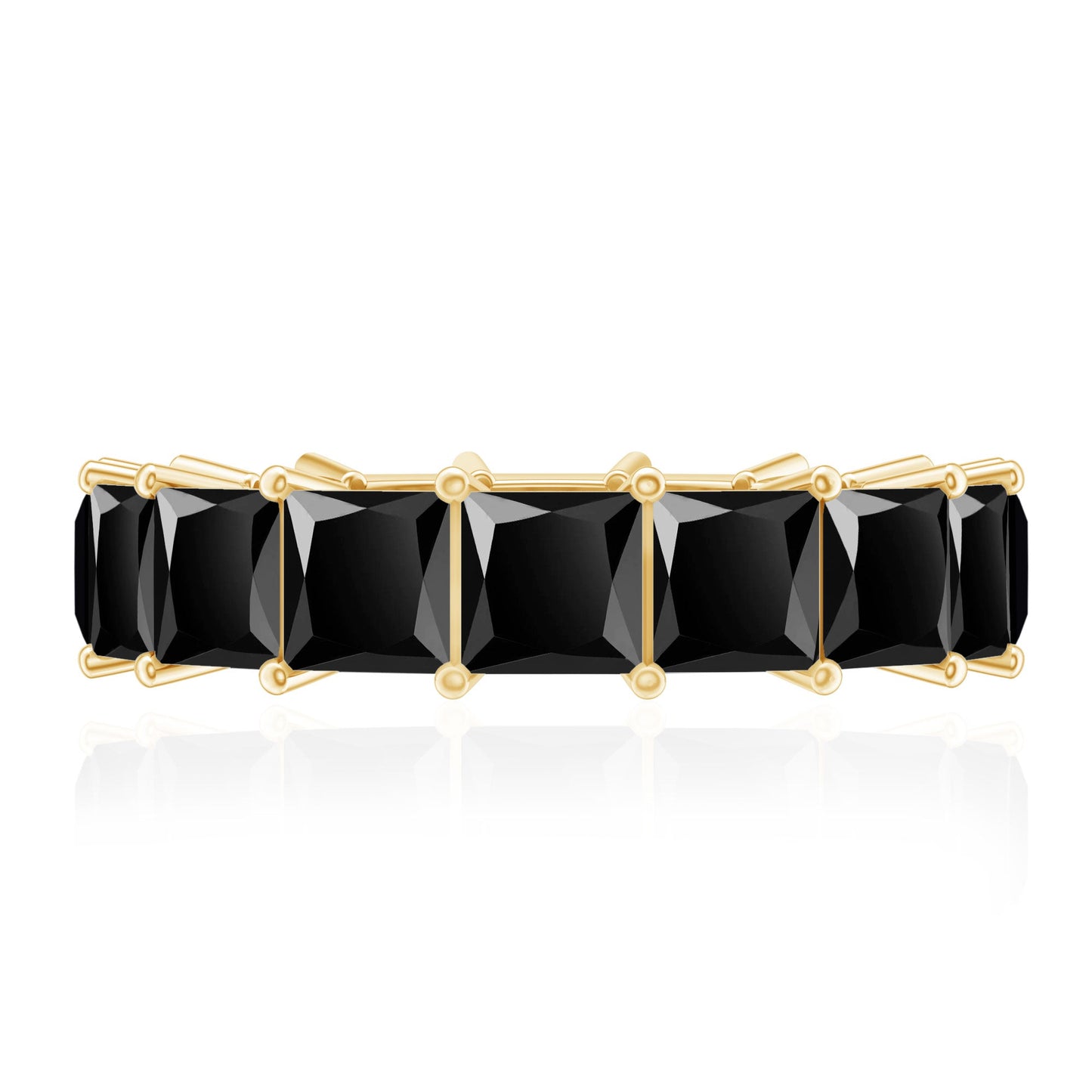 Princess Cut Black Onyx Wedding Band in Shared Prong Setting