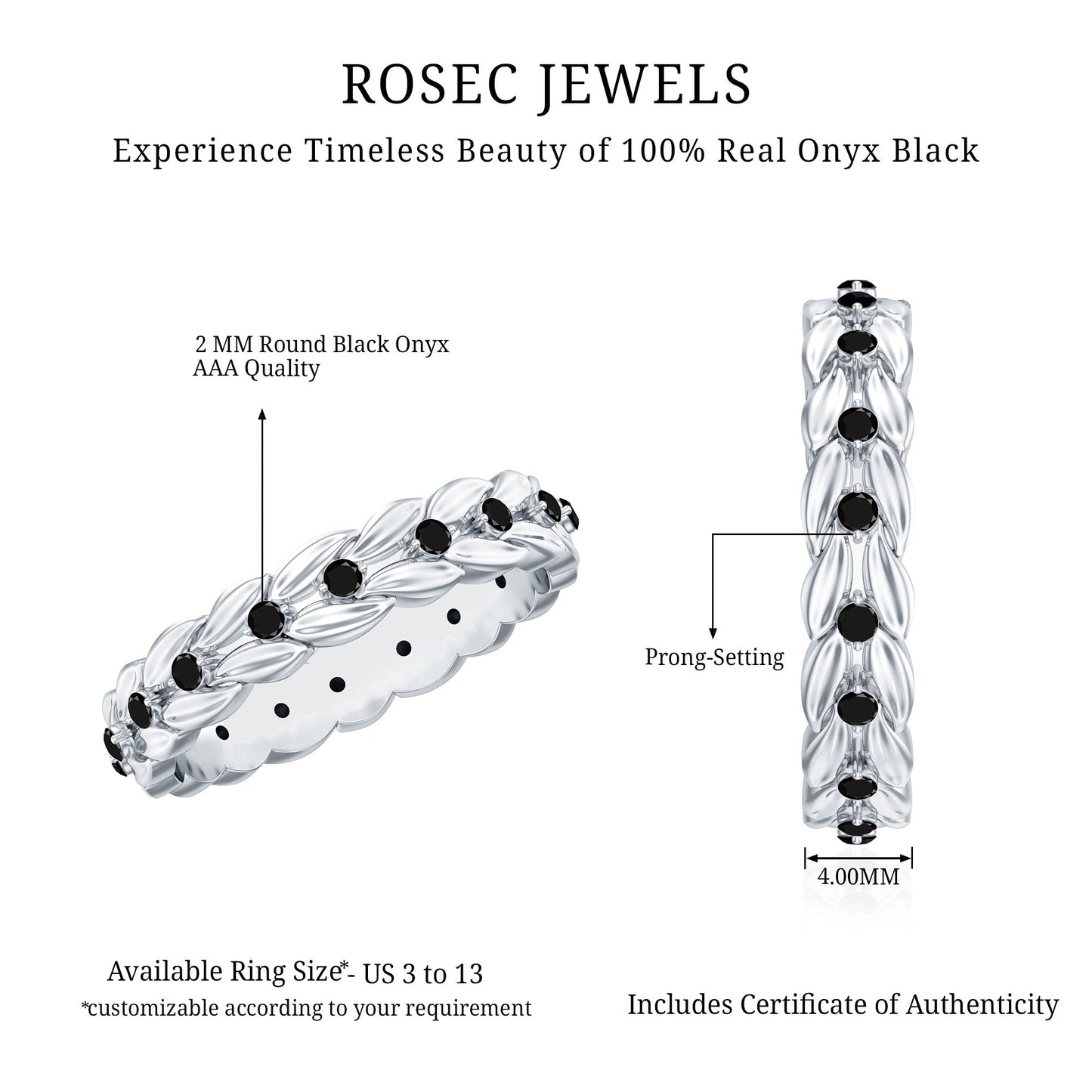 Nature Inspired Black Onyx Leaf Wedding Band for Women