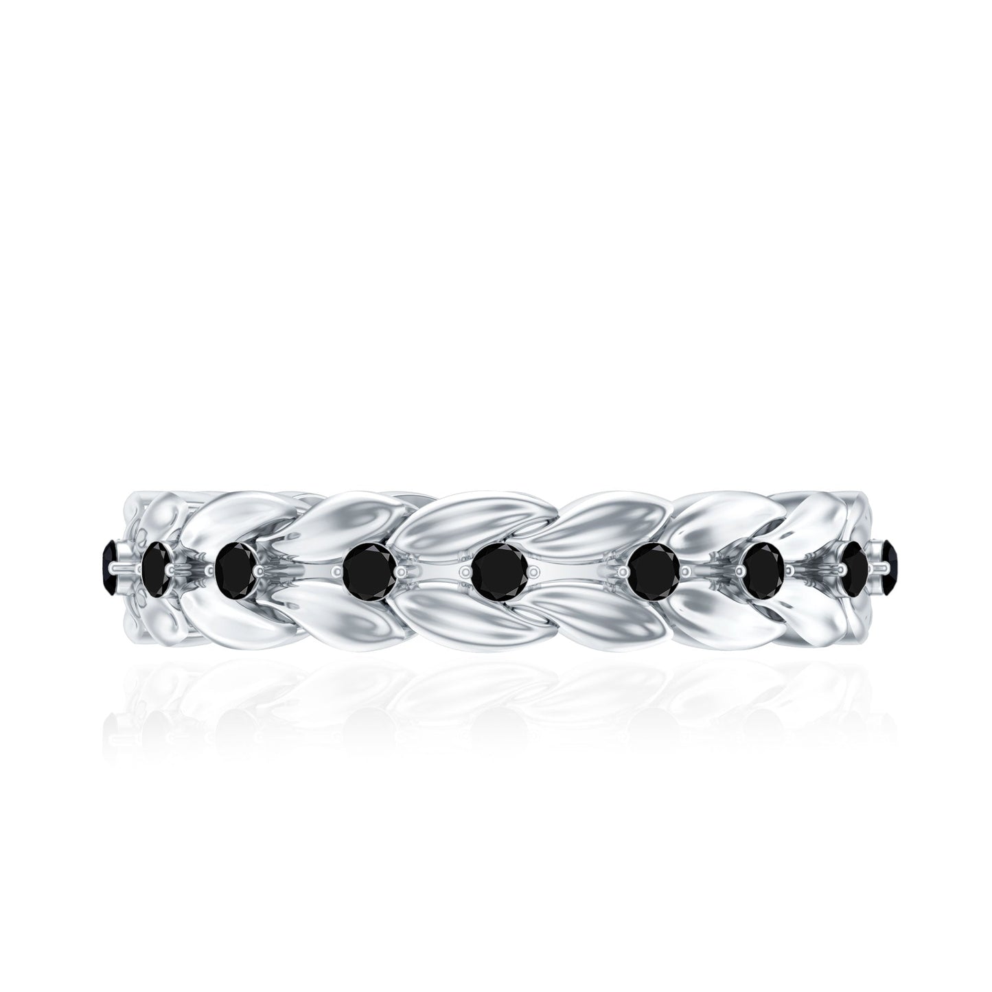 Nature Inspired Black Onyx Leaf Wedding Band for Women