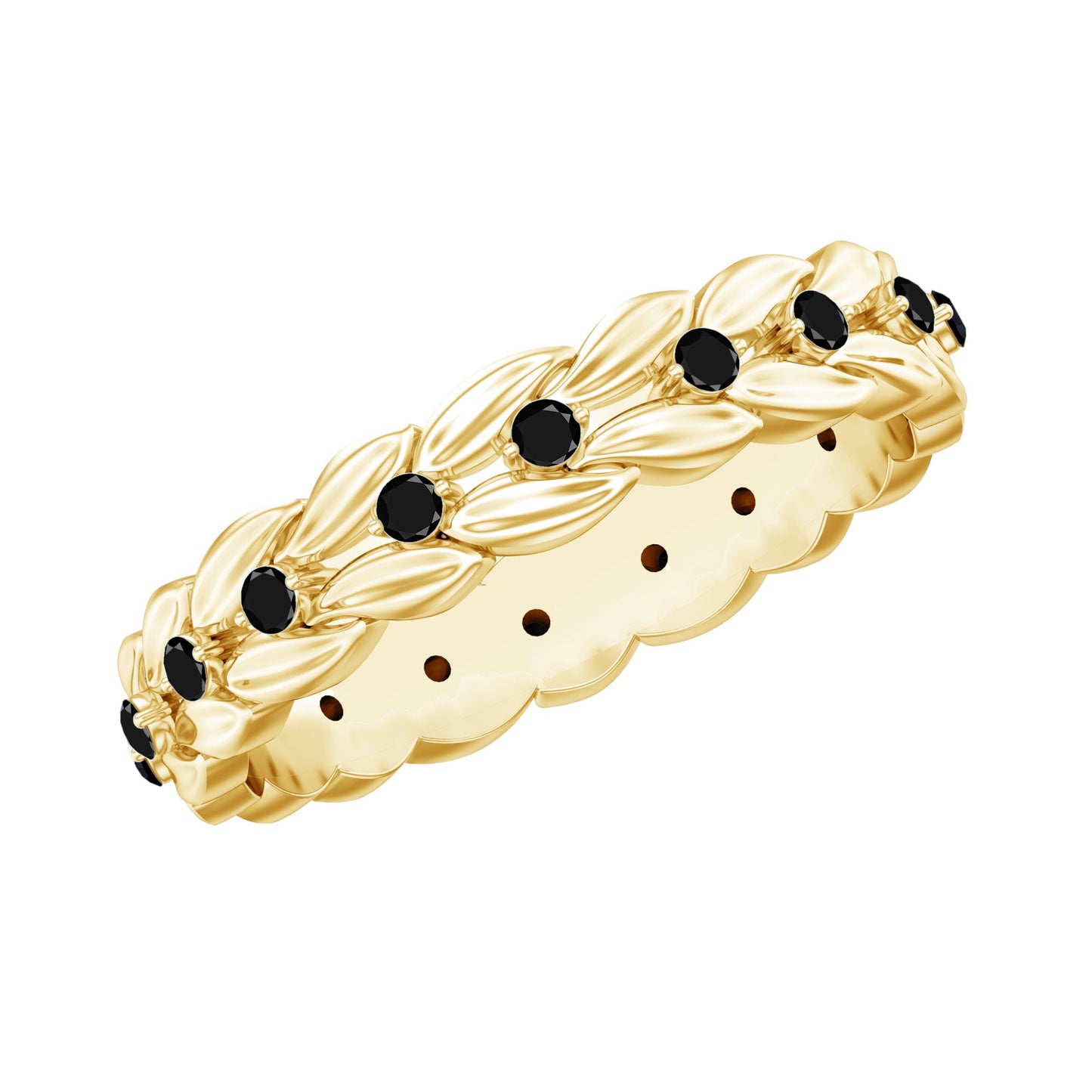 Nature Inspired Black Onyx Leaf Wedding Band for Women