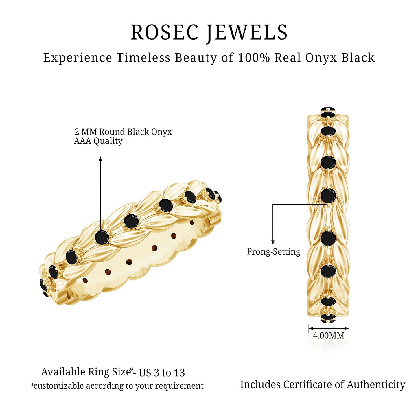 Nature Inspired Black Onyx Leaf Wedding Band for Women
