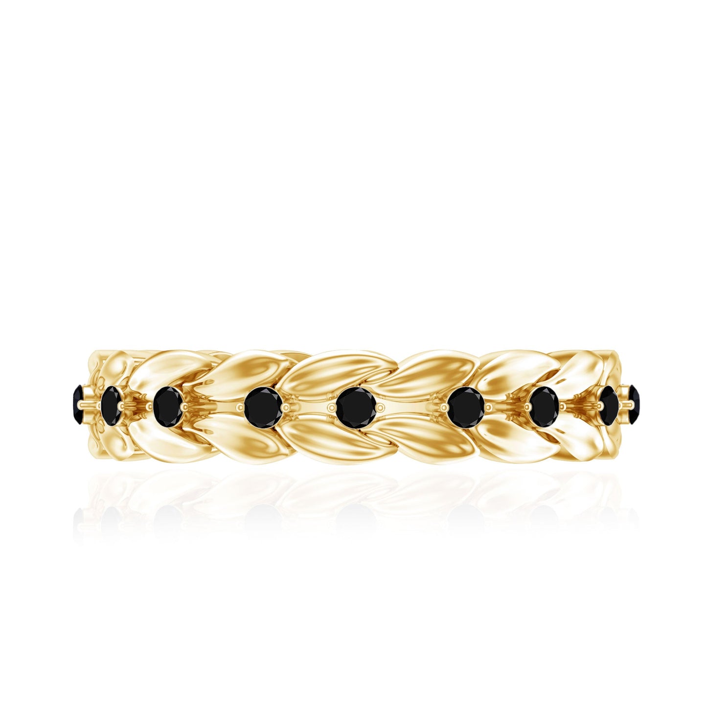 Nature Inspired Black Onyx Leaf Wedding Band for Women
