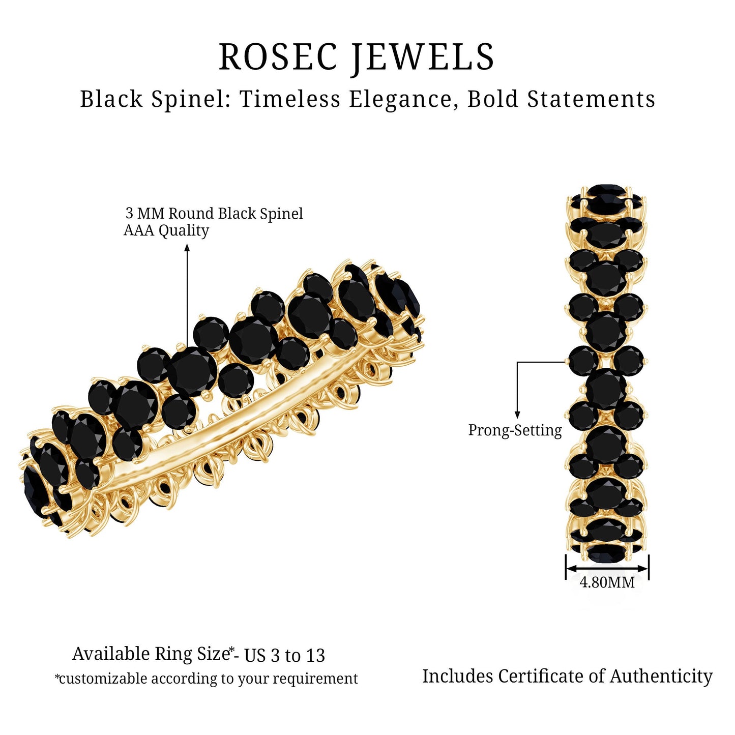 Certified Black Spinel Eternity Band Ring for Women