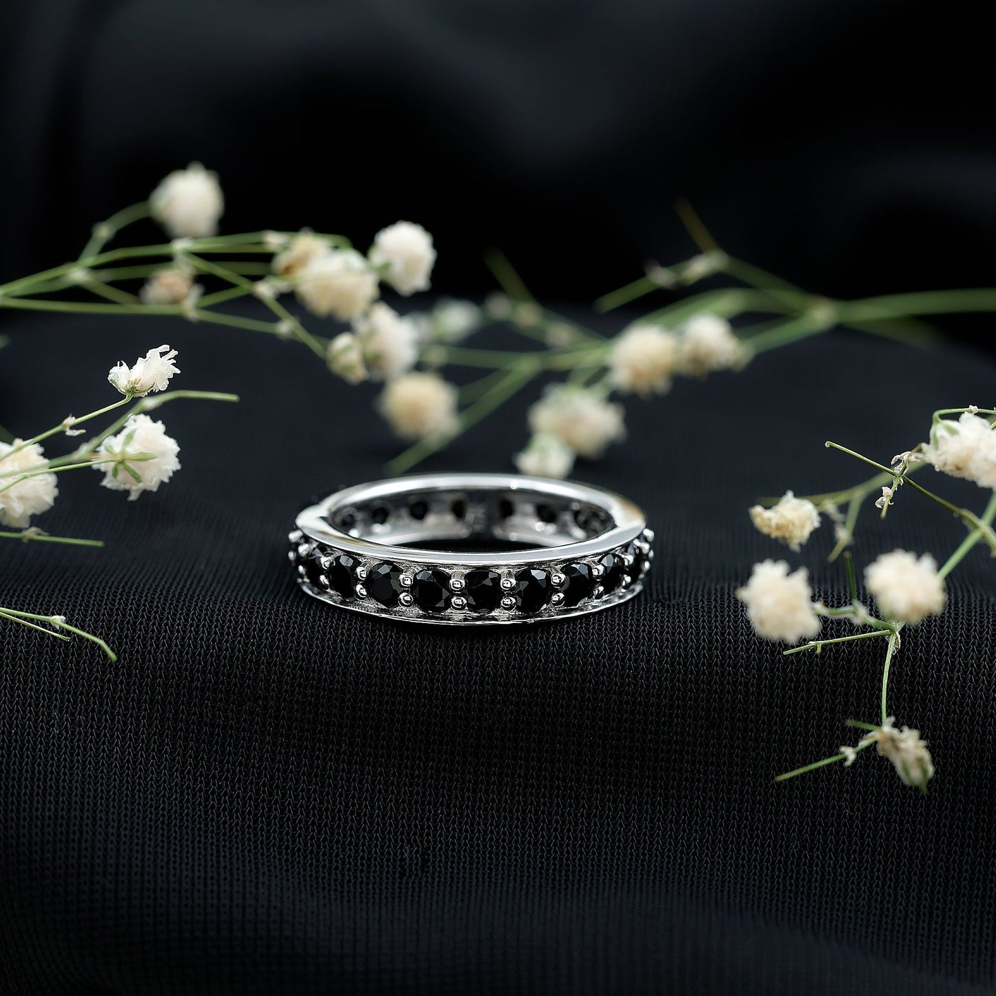 2.25 CT Black Spinel Eternity Band Ring