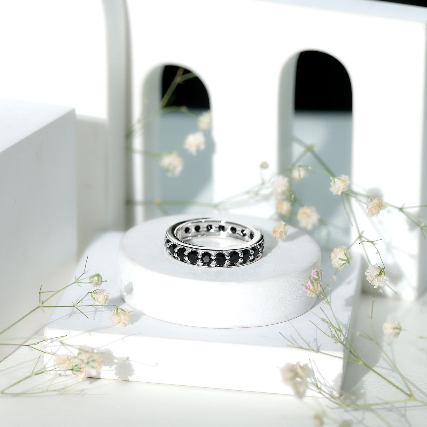 2.25 CT Black Spinel Eternity Band Ring