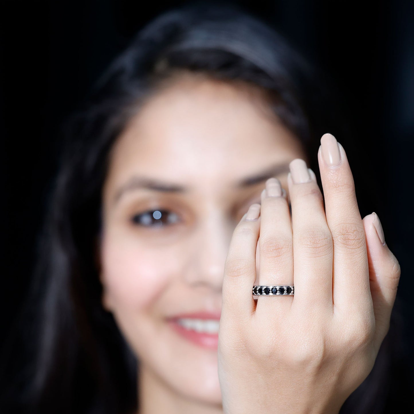 2.25 CT Black Spinel Eternity Band Ring