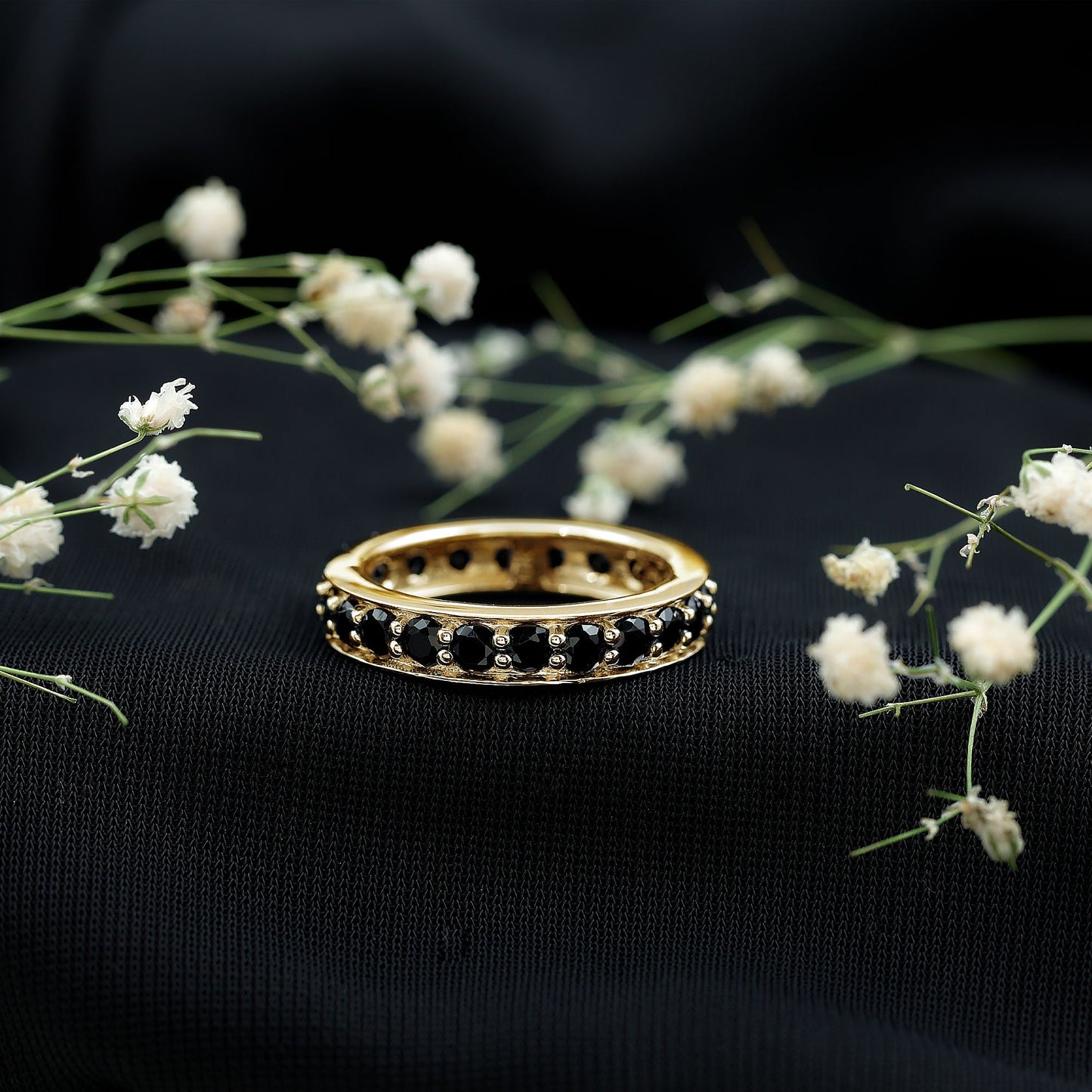 2.25 CT Black Spinel Eternity Band Ring