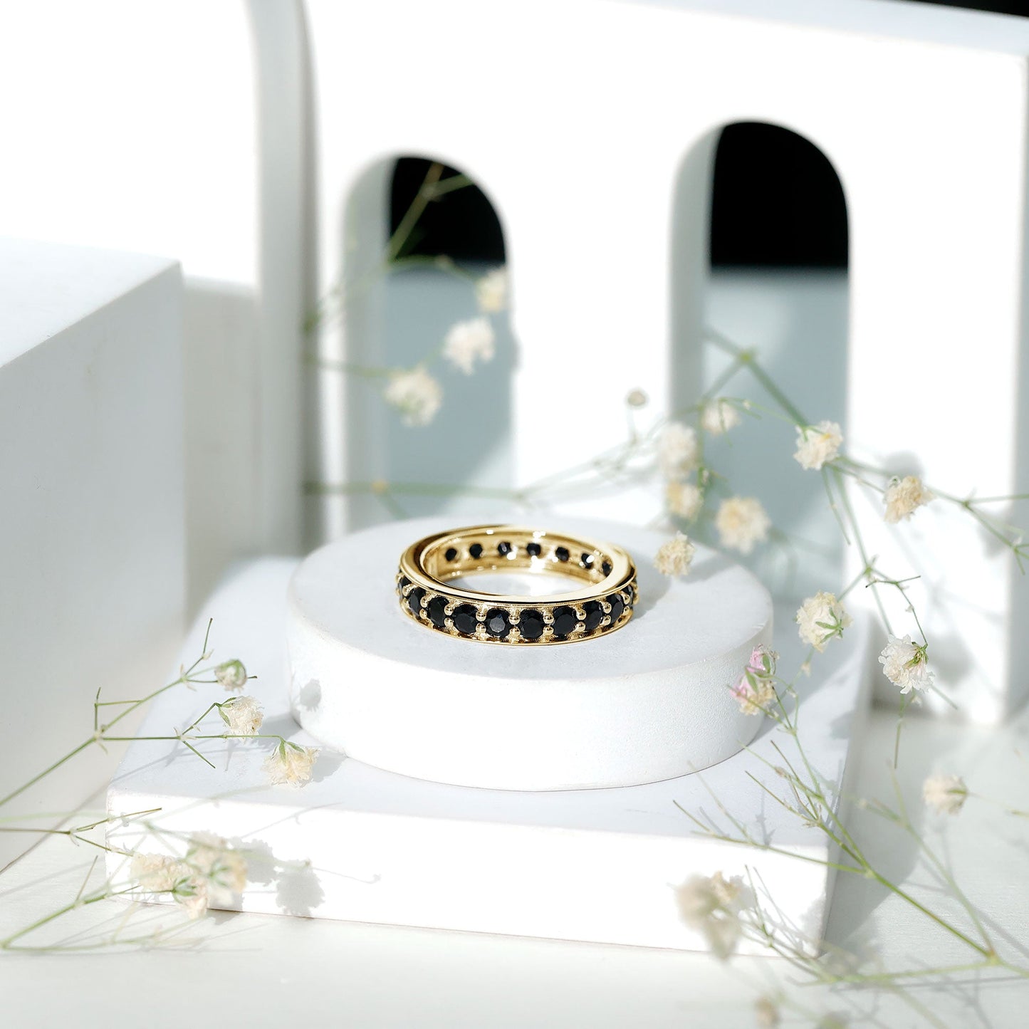 2.25 CT Black Spinel Eternity Band Ring