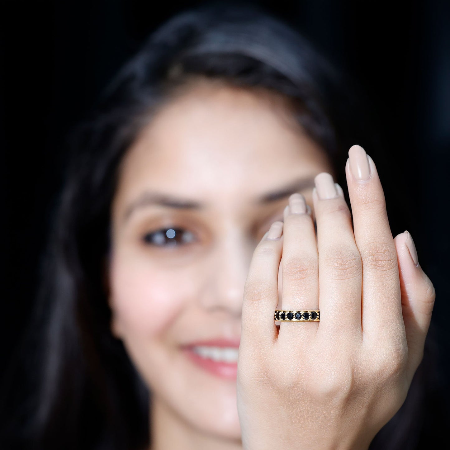 2.25 CT Black Spinel Eternity Band Ring