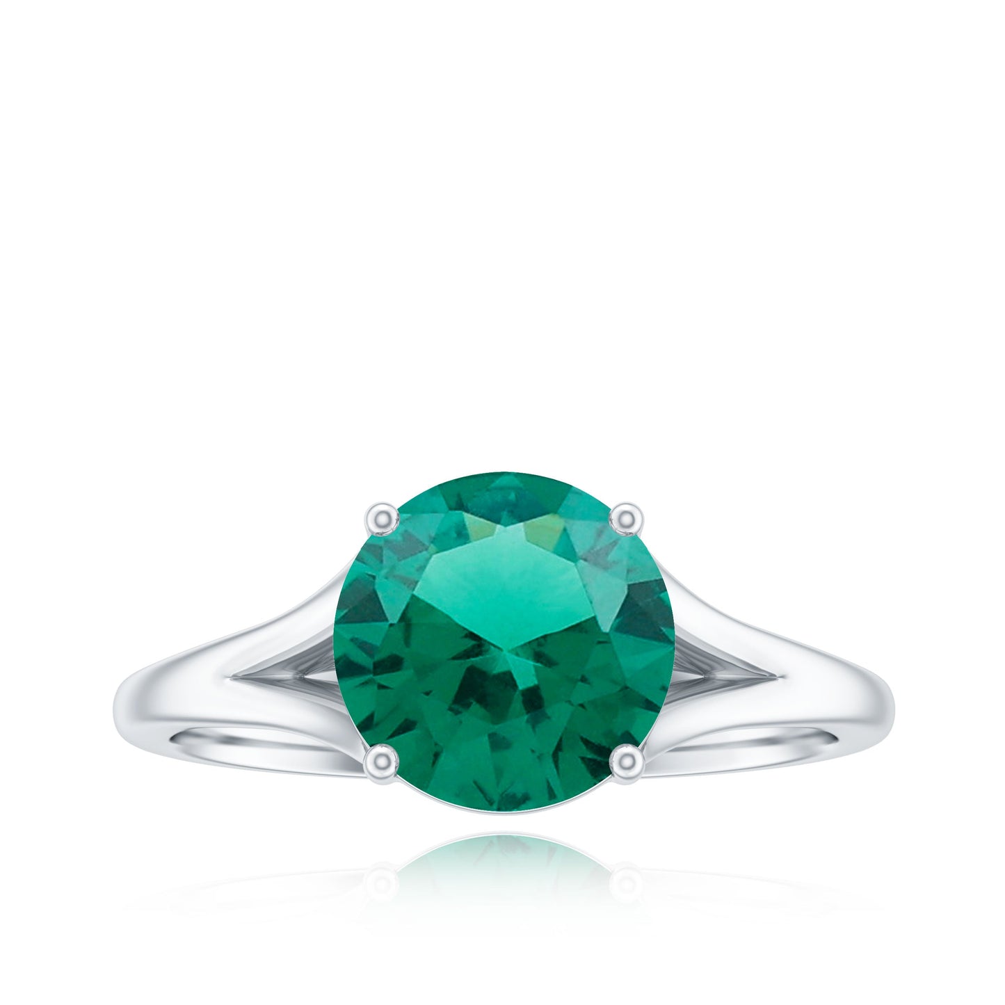 Certified 8mm Lab Grown Emerald Engagement Ring with Diamond