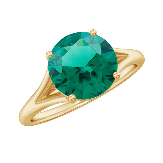 Certified 8mm Lab Grown Emerald Engagement Ring with Diamond